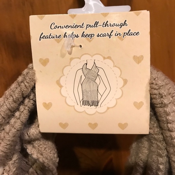 Taupe Pull Through Knit Scarf - Picture 5 of 5